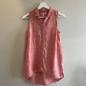 Garnet Hill Linen Top Womens 4 Coral Lightweight Beachy Vacation Summertime